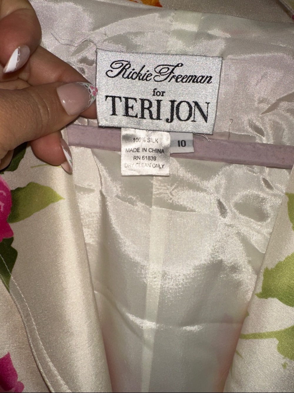 Rickie Freeman for Teri Jon Cream Midi Dress with Pink and Orange Floral Print - Picture 5 of 7